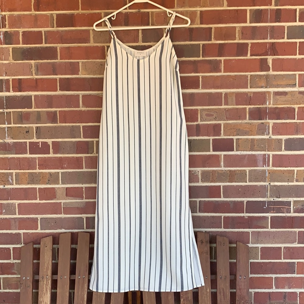 Off-White and Blue Striped Dress